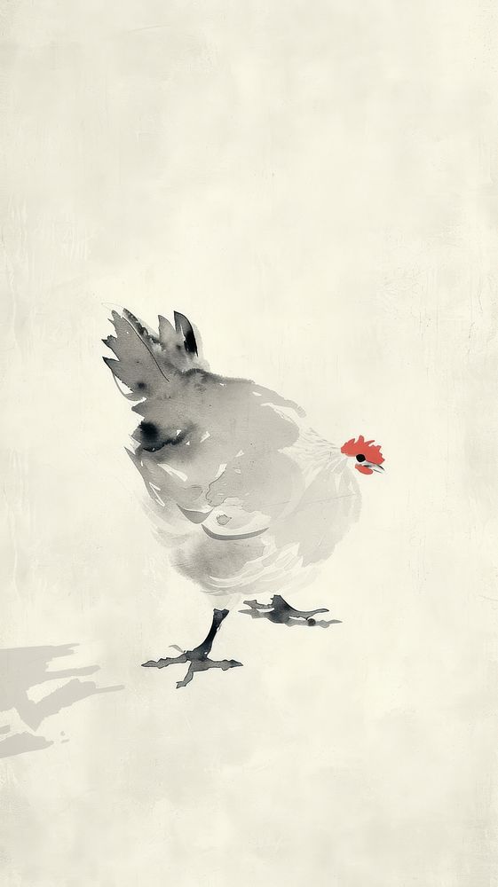 Ink painting minimal of chicken poultry animal white.