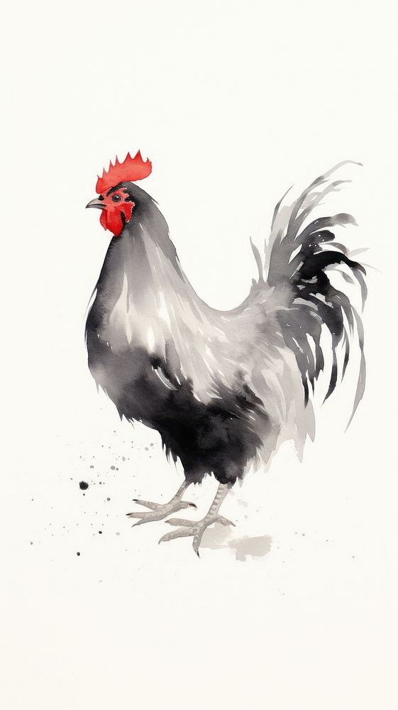 Ink painting minimal of chicken poultry animal bird.