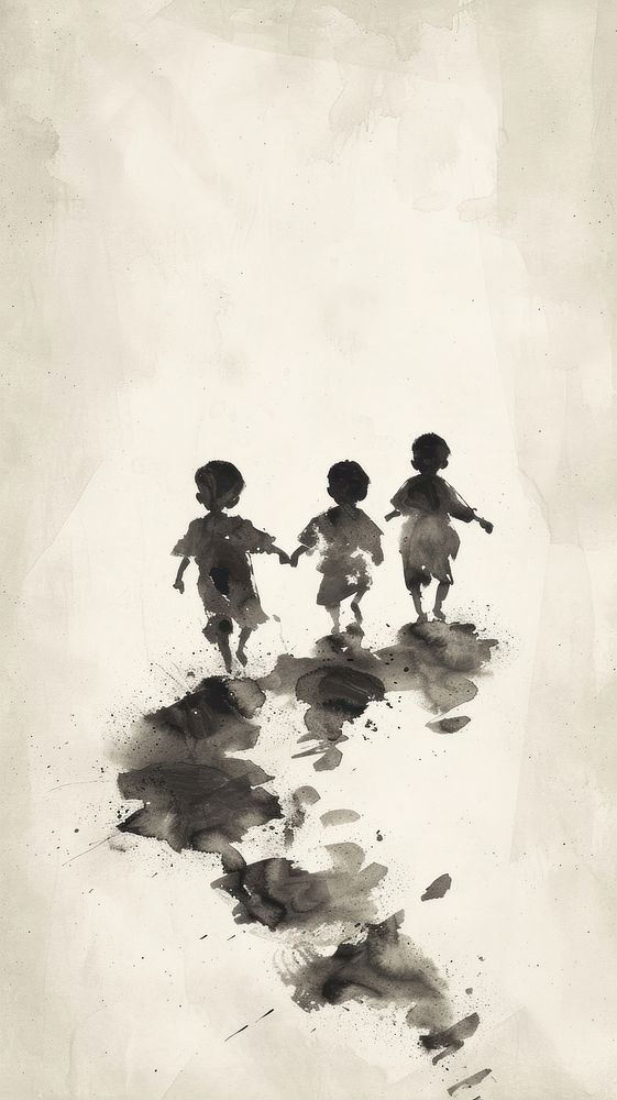 Ink painting minimal of children water representation togetherness.