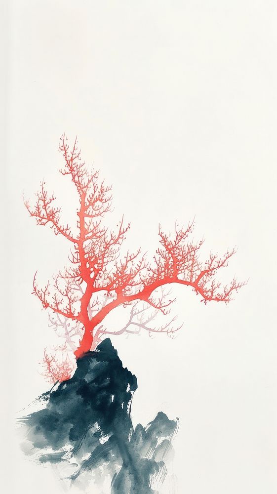 Ink painting minimal of coral outdoors drawing sketch.