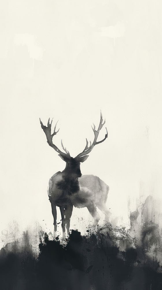 Ink painting minimal of deer wildlife animal mammal.