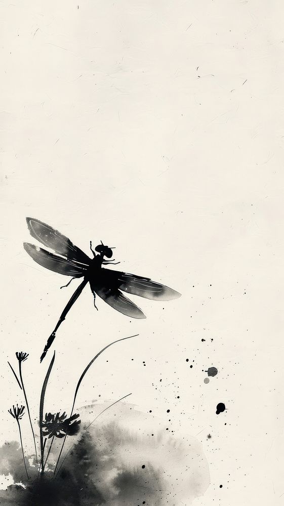 Ink painting minimal of dragonfly insect animal invertebrate.