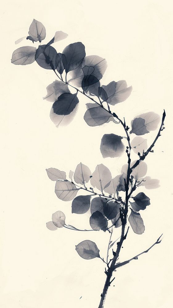 Ink painting minimal of eucalyptus drawing flower sketch.