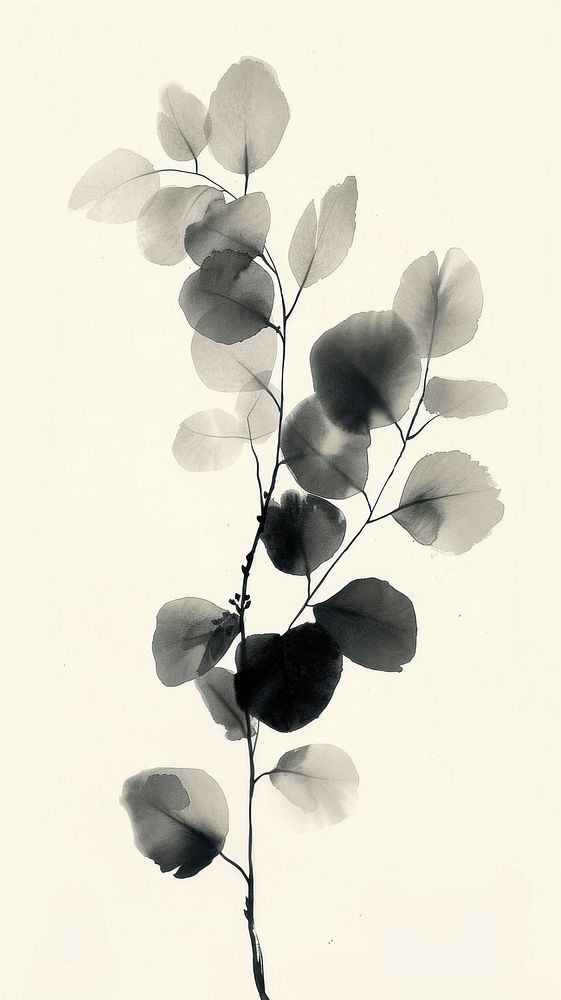 Ink painting minimal of eucalyptus drawing sketch plant.