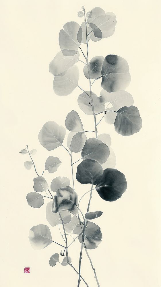 Ink painting minimal of eucalyptus drawing sketch plant.