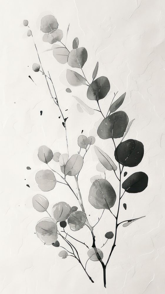 Ink painting minimal of eucalyptus drawing sketch plant.