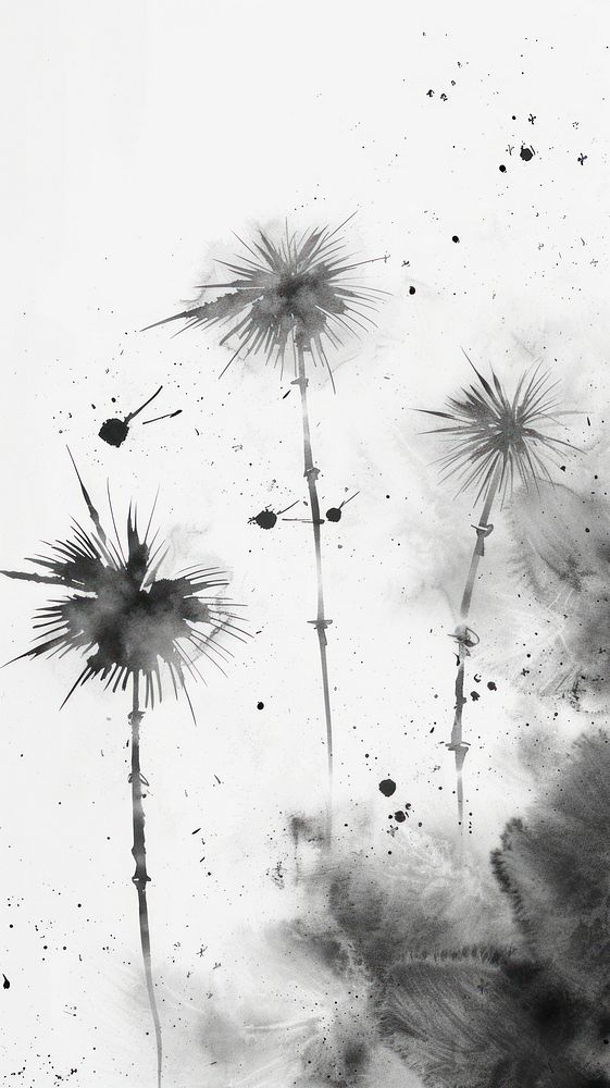 Ink painting minimal of fireworks backgrounds dandelion flower.