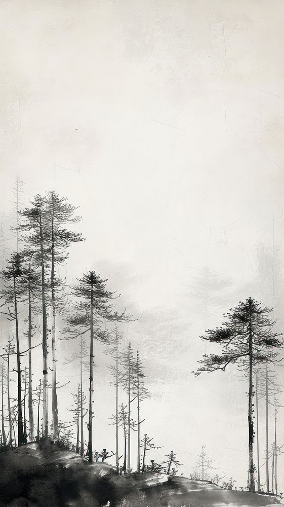Ink painting minimal of forest drawing sketch plant.