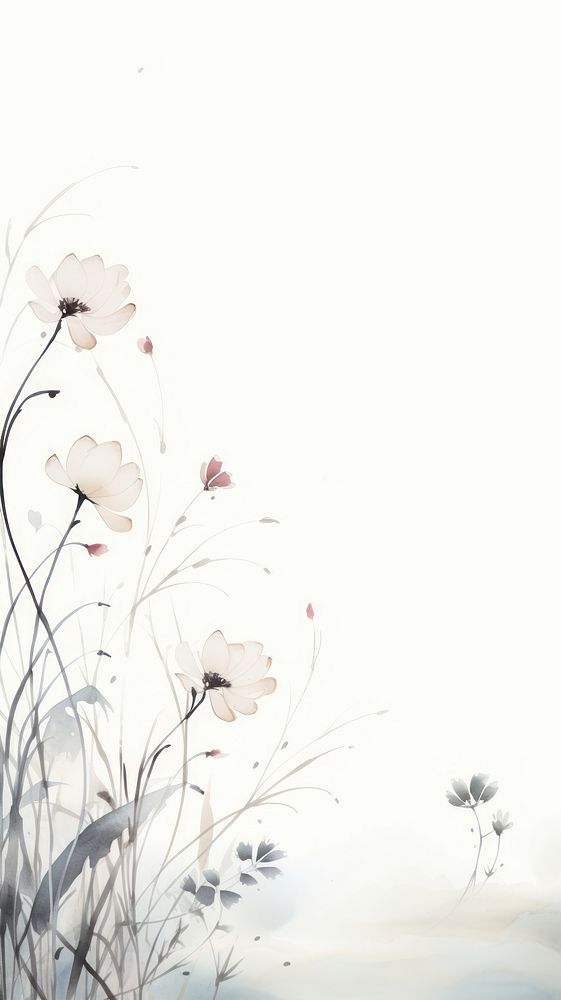 Ink painting minimal of flower garden backgrounds pattern drawing.