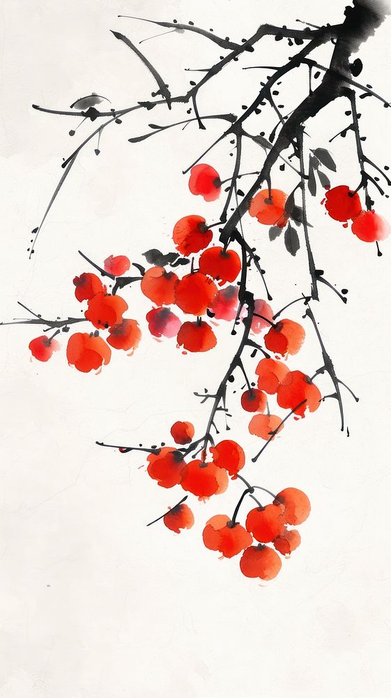Ink painting minimal of fruit blossom flower plant.