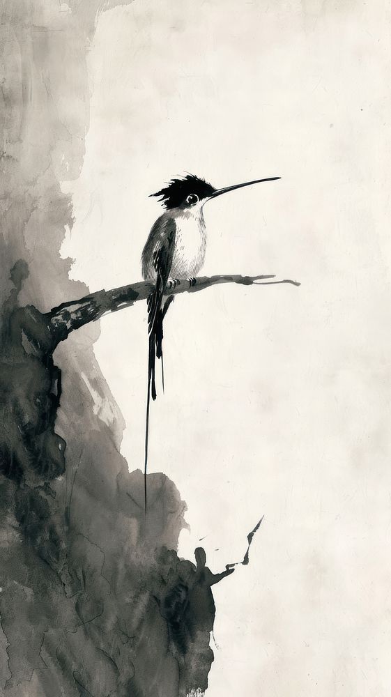 Ink painting minimal of hummingbird animal silhouette creativity.