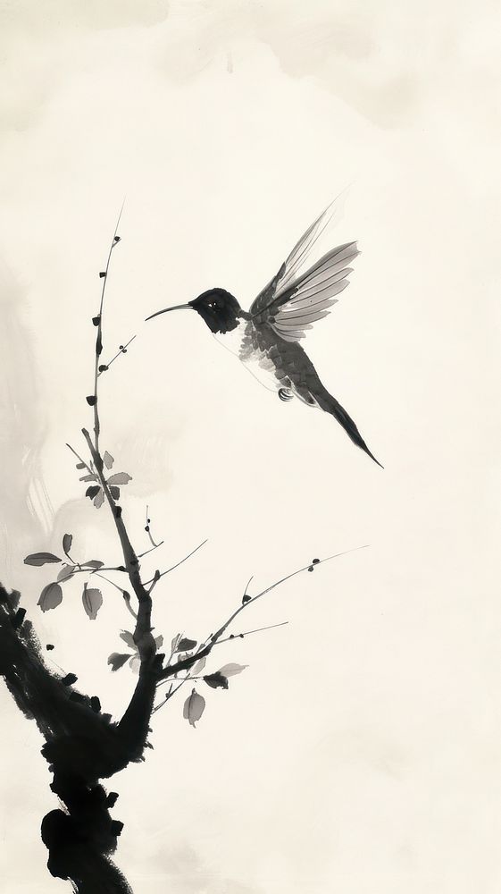 Ink painting minimal of hummingbird animal flying creativity.