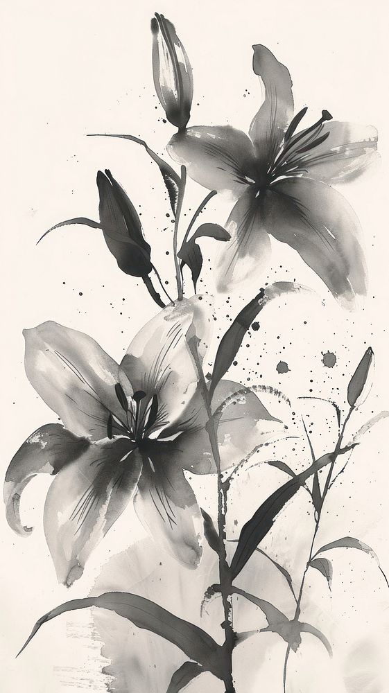 Ink painting minimal of lily flower plant petal.