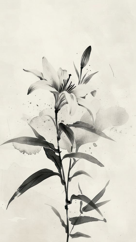 Ink painting minimal of lily blossom drawing flower.
