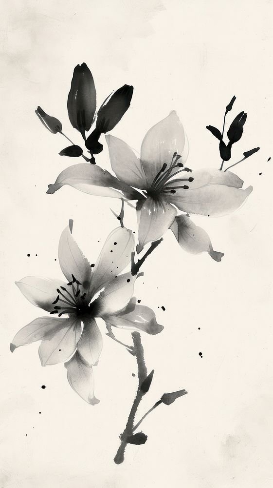 Ink painting minimal of lily blossom flower petal.