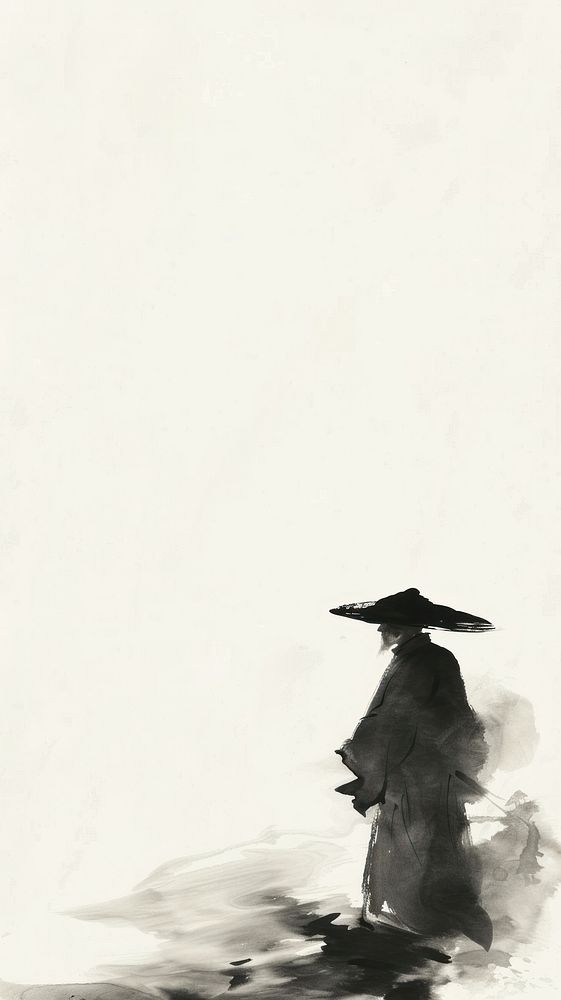 Ink painting minimal of men silhouette outdoors drawing.