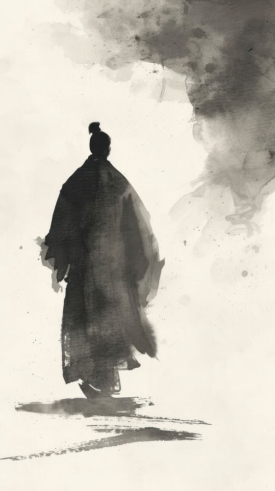 Ink painting minimal of men silhouette walking adult.