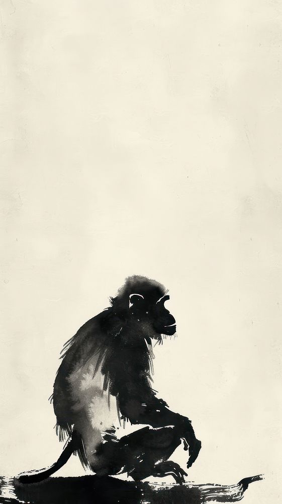 Ink painting minimal of monkey wildlife animal mammal.