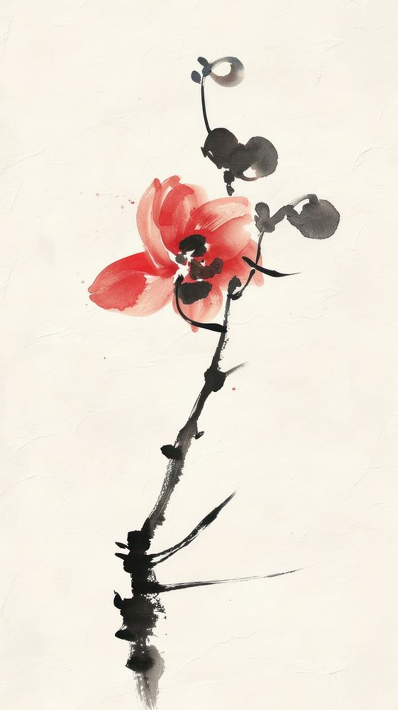 Ink painting minimal of orchid blossom flower nature.
