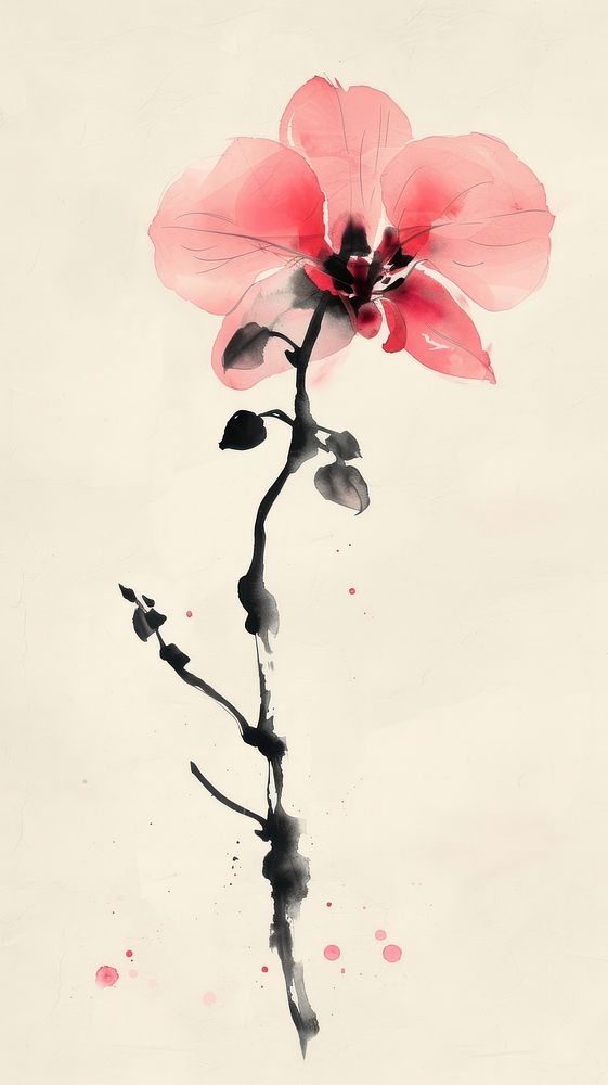 Ink painting minimal of orchid blossom flower petal.