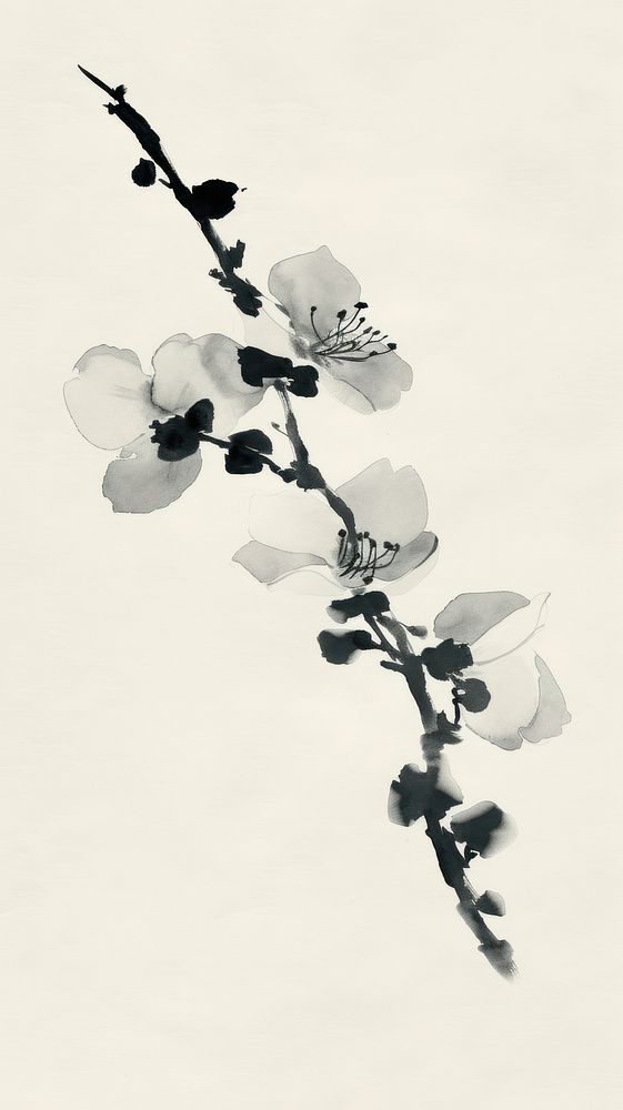 Ink painting minimal of orchid blossom nature flower.