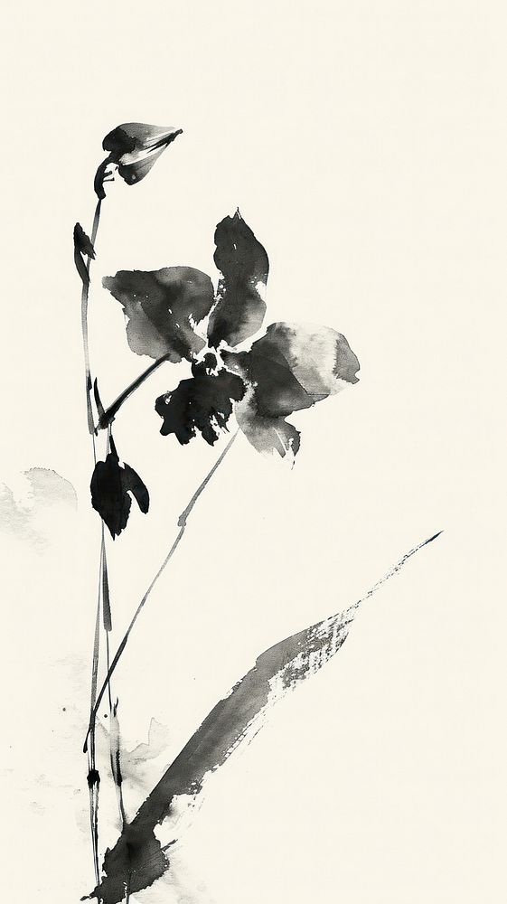 Ink painting minimal of orchid outdoors drawing nature.