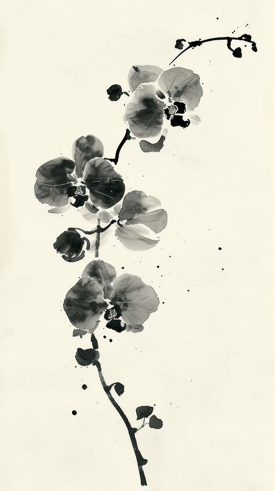Ink painting minimal of orchid flower nature plant.