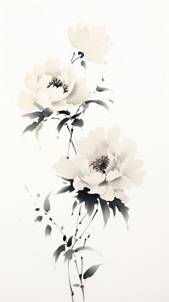 Ink painting minimal of peony blossom flower petal.