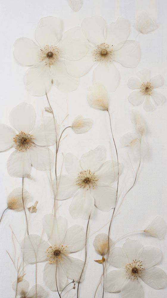 PNG Real pressed white flowers petal plant wall. AI generated Image by rawpixel.