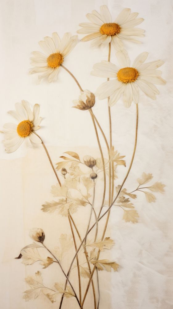 PNG Real pressed chamomile flower painting pattern. AI generated Image by rawpixel.