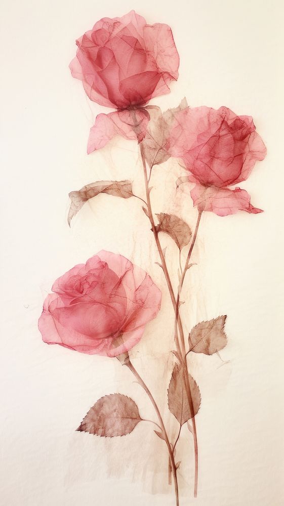 PNG Real pressed pink roses flower painting drawing. AI generated Image by rawpixel.