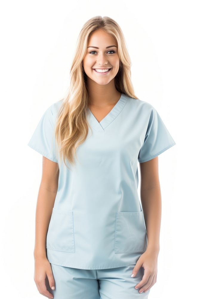 Nurse smiling blouse white background.