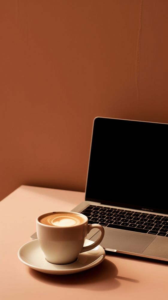 Coffee furniture computer laptop.