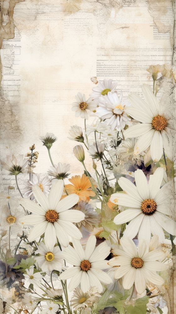 Wallpaper ephemera pale daisy painting pattern flower.