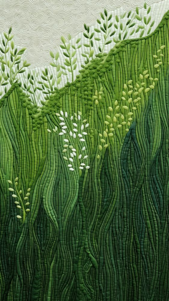 Embroidery of green meadow vegetation pattern nature.