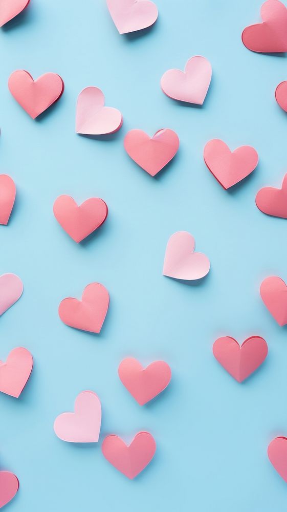  Pink paper hearts pattern backgrounds blue blue background. AI generated Image by rawpixel.