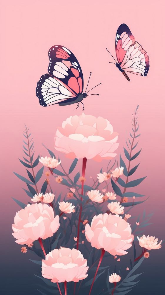 Butterflies with flowers plant pink invertebrate.