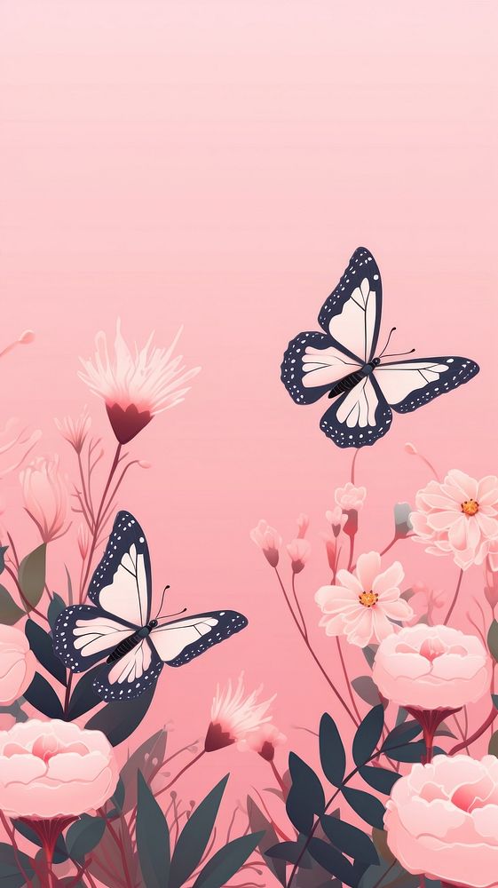 Butterflies among pink flowers