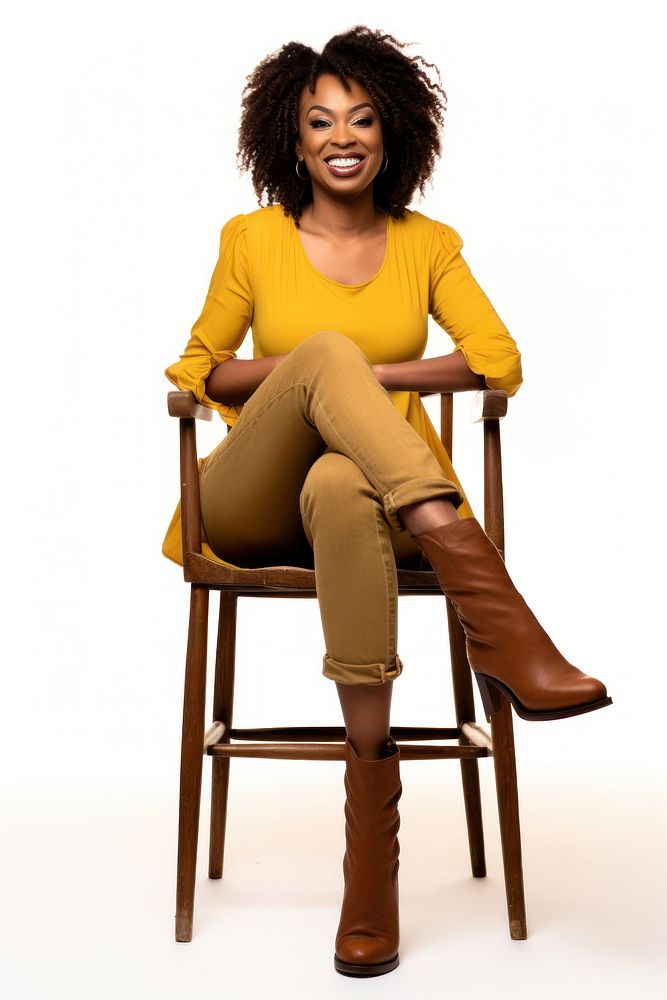 African woman sitting on the chair furniture footwear adult. AI generated Image by rawpixel.