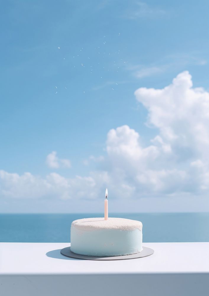 Cute birthday cake and sky outdoors horizon dessert.