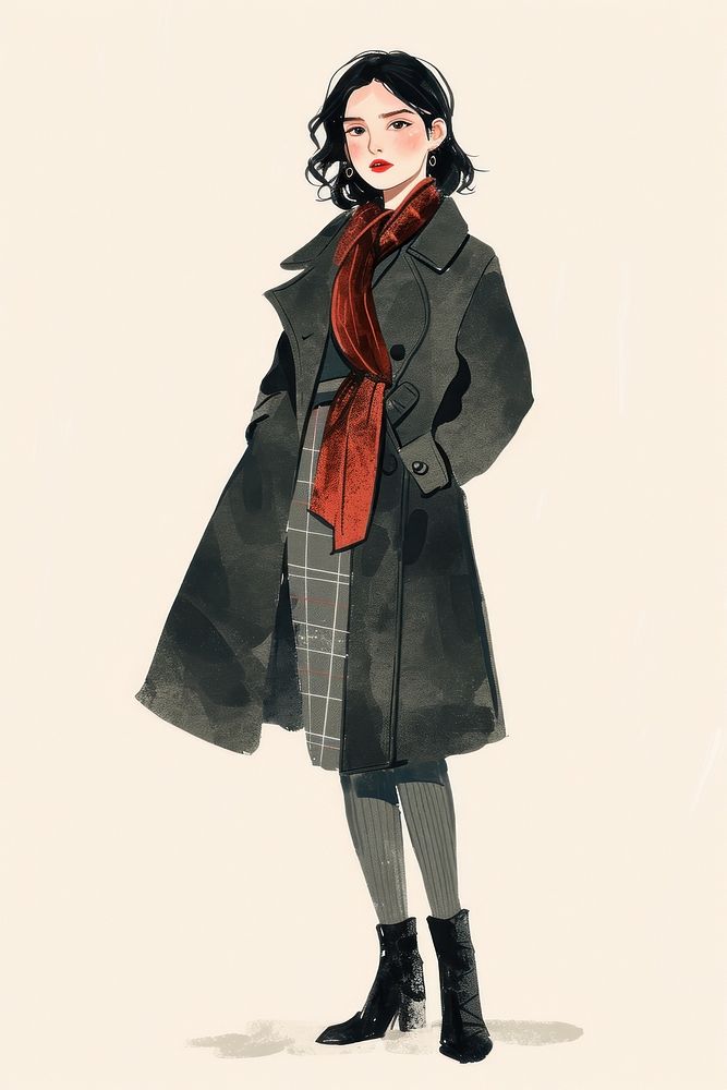 Woman coat overcoat footwear.