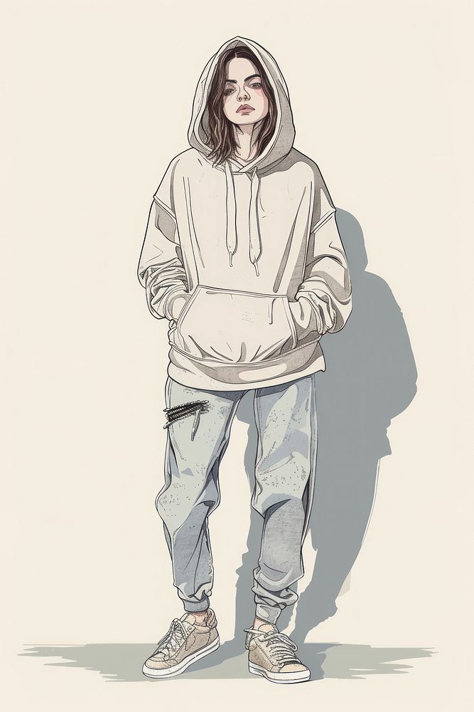 Woman sweatshirt footwear drawing.
