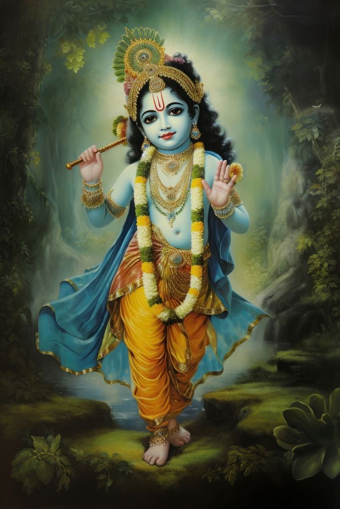 Krishna Janmashtami indian god adult art representation. 
