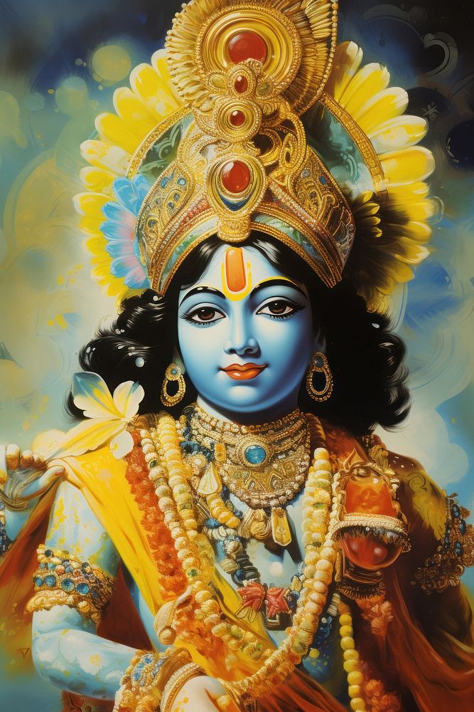Krishna Janmashtami indian god art adult representation. AI generated Image by rawpixel.