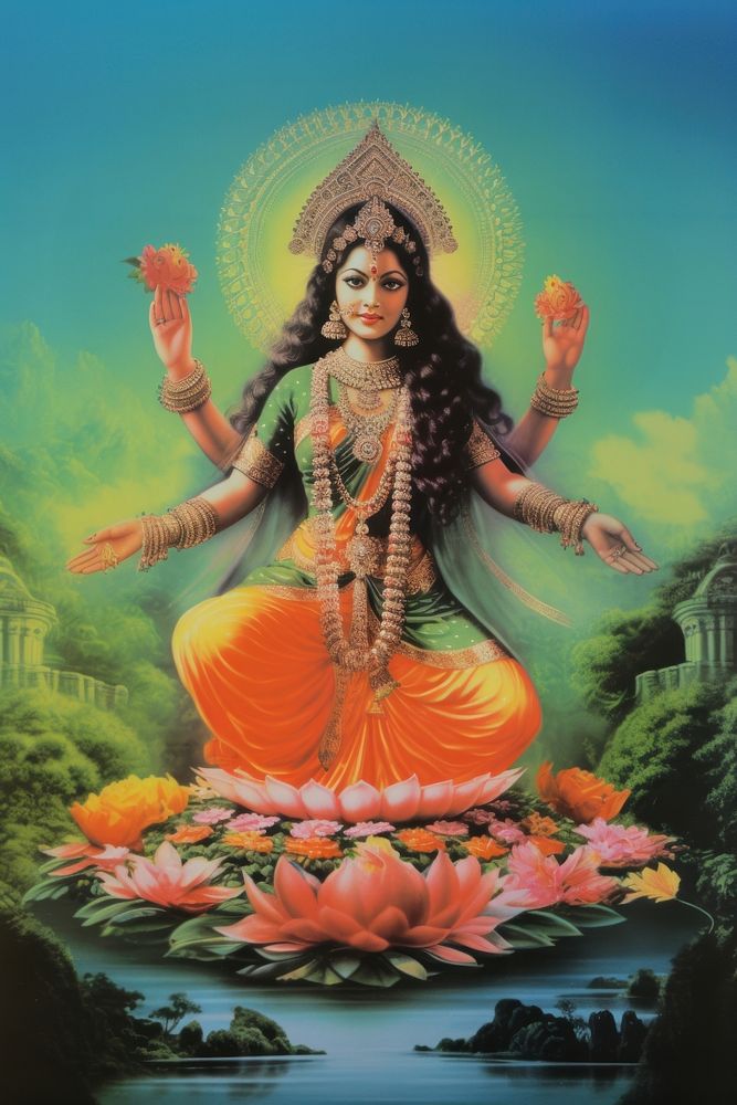 Lakshmi puja indian goddess art adult representation. AI generated Image by rawpixel.