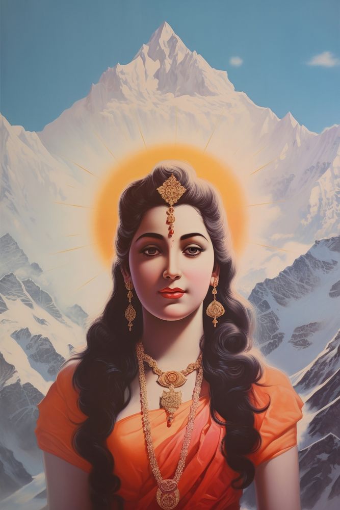 Hinduism Traditional Art art portrait mountain. AI generated Image by rawpixel.
