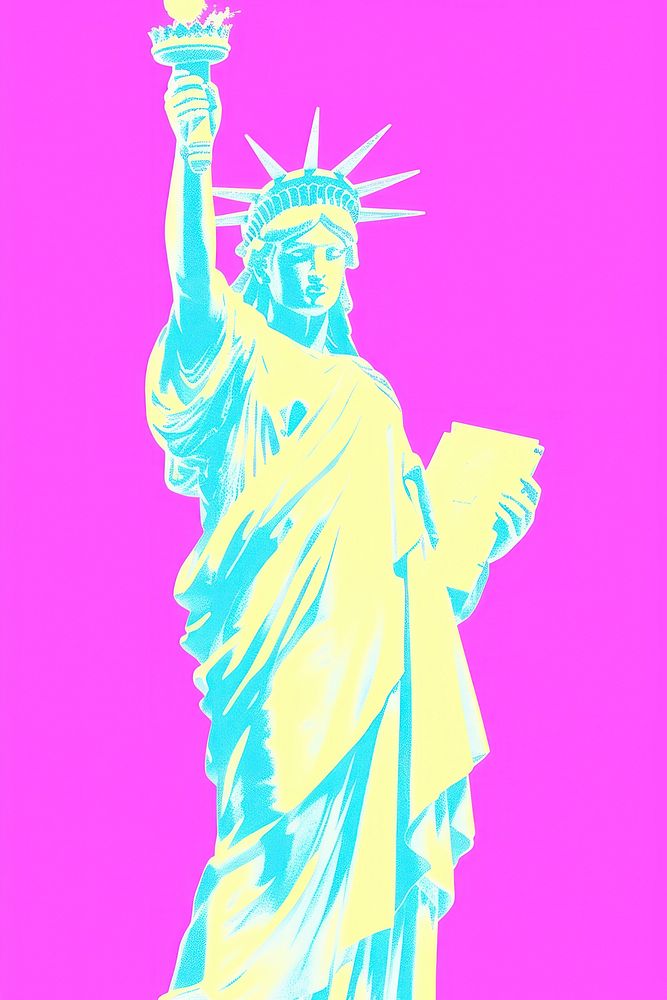Liberty statue purple art representation.