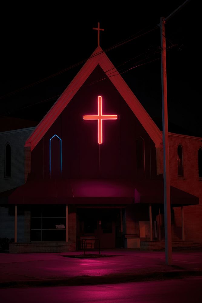 Church neon architecture building outdoors.
