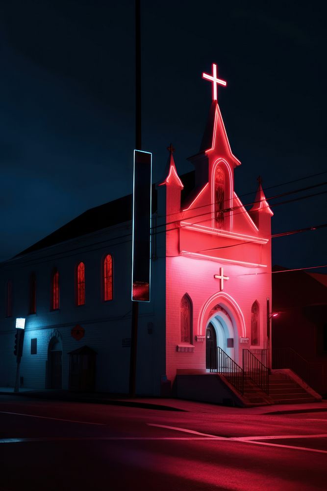 Church neon architecture building symbol.