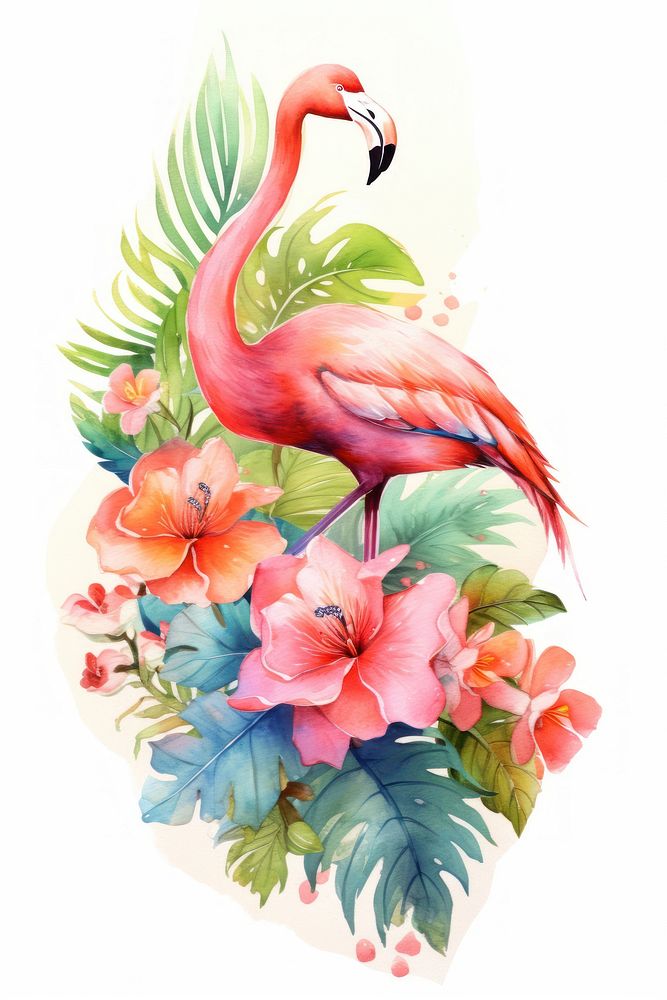 Tropical tree flamingo flower bird.